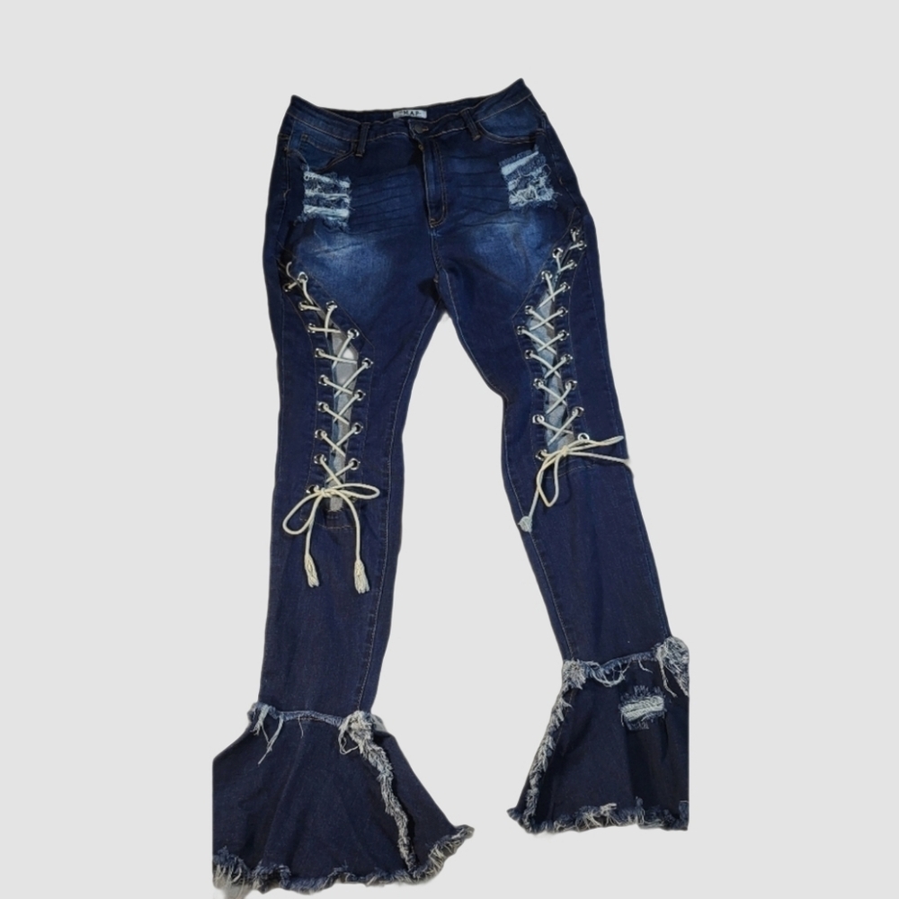 MAP Denim Lace-Up Flare Jeans